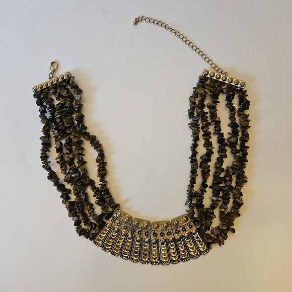 Tiger Eye Chip Stone and Gold Tone Necklace - Picture 3 of 3